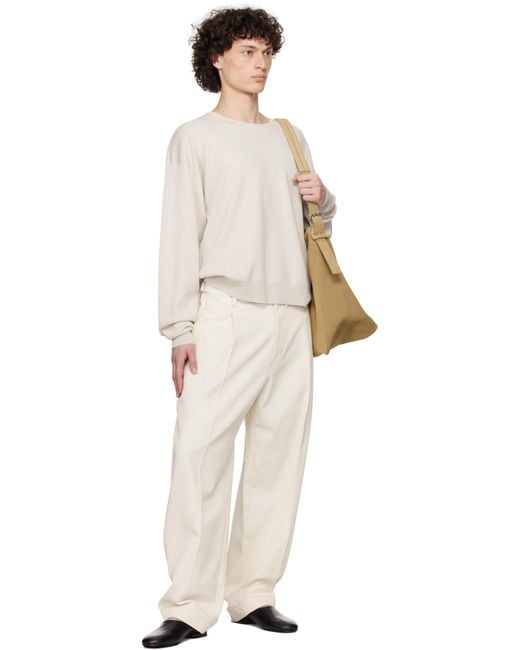 【関税込み】LEMAIRE オフホワイト リブ 長袖Tシャツ メンズ Lemaire オフホワイト リブ 長袖スウェットシャツ