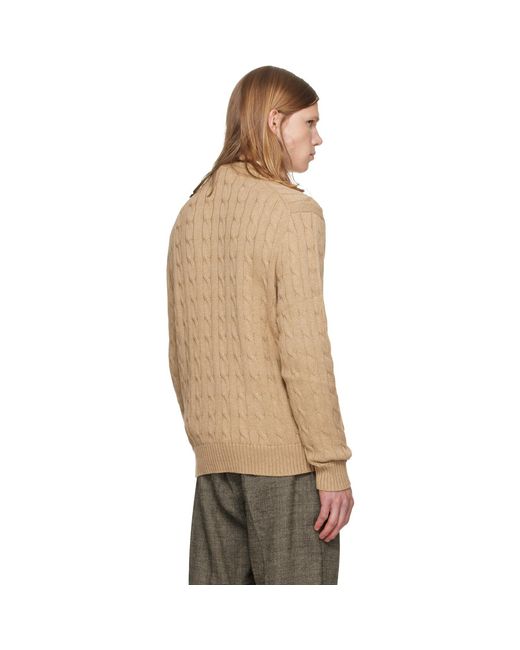 Polo Ralph Lauren Natural Tan Cable-Knit Cotton Cardigan for men