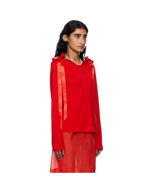 Simone Rocha Red Bow Ribbon Tail Long Sleeve T-Shirt