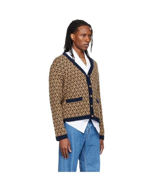 Valentino Black Jacquard Logo Wool Cardigan for men