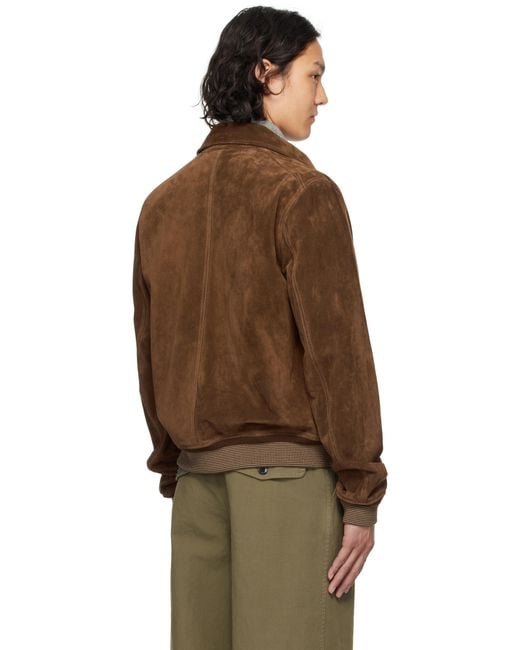 Drake's Heavyweight A2 Suede Bomber Jacket in Brown for Men