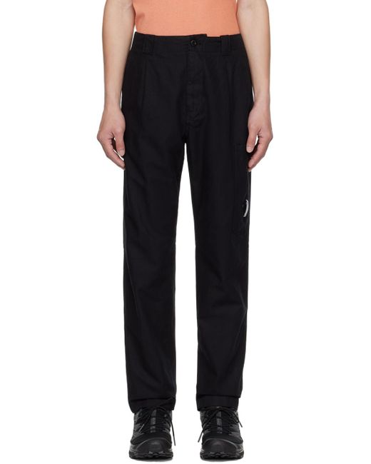 C P Company Black Garment-dyed Cargo Pants for men