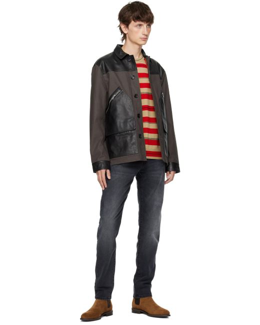 PS by Paul Smith Black Brown Paneled Leather Jacket for men