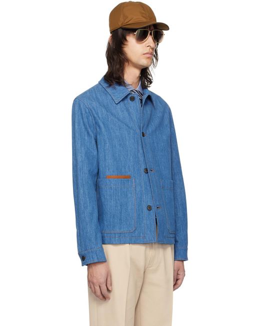 Zegna Blue Buttoned Denim Jacket for men