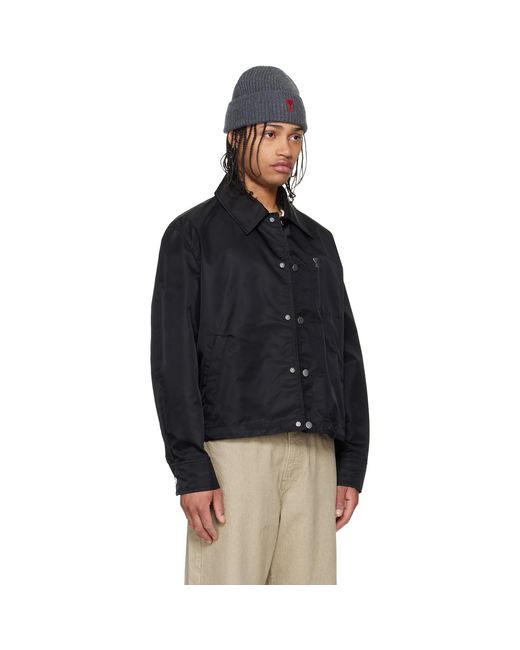 AMI Black Nylon 'Ami De Coeur' Stud Buttoned Jacket for men