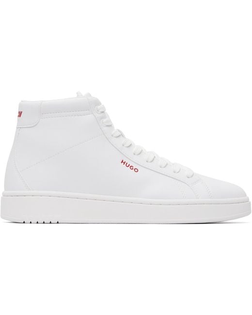 HUGO White Faux-Leather High-Top Sneakers for men