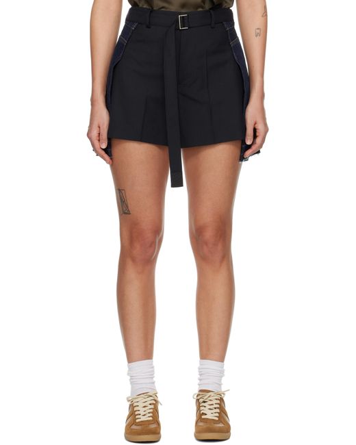 Sacai Black Paneled Denim Shorts
