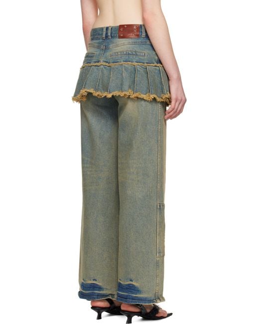 ANDERSSON BELL ブルー Patchwork Pleats Skirt デニム ジーンズ Green