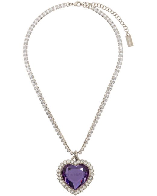 Vetements Silver & Purple Crystal Heart Necklace for men