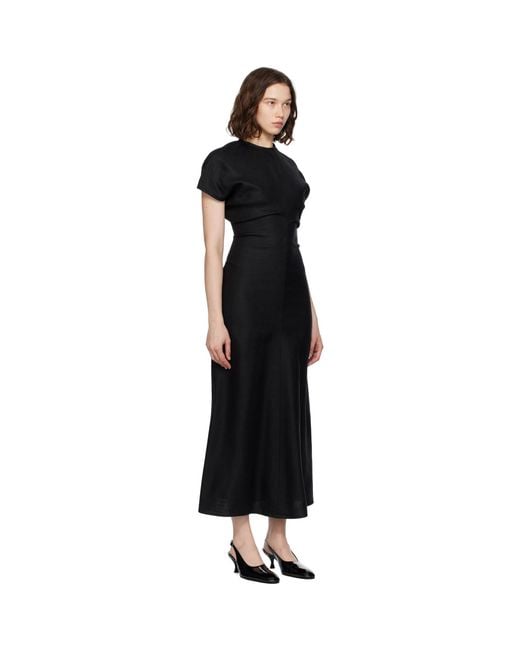 Totême Black Slouch Waist Basketweave Midi Dress