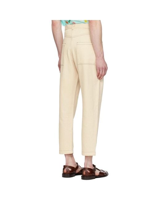 HARAGO Natural Off- Double Stitch Trousers for men