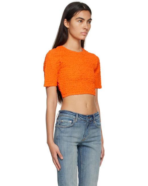 Ganni Orange Cropped T-shirt