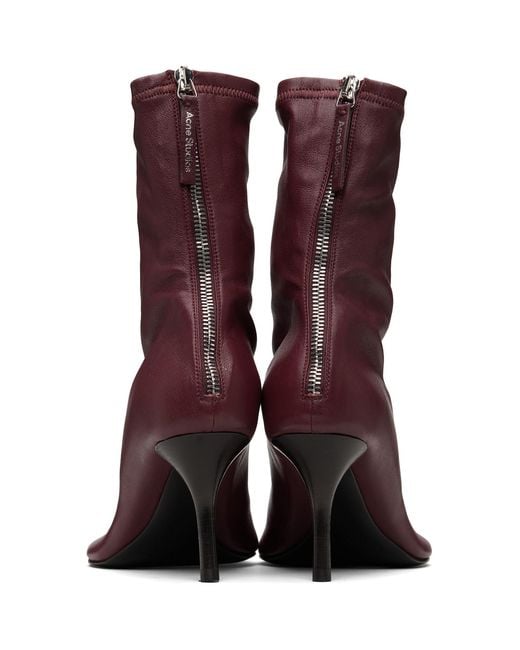 Acne Purple Burgundy Leather Ankle Boots