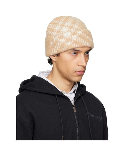 Burberry Black Check Mohair Wool Blend Beanie for men