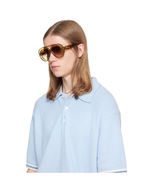 Loewe Brown Curvy Logo Aviator Sunglasses for men