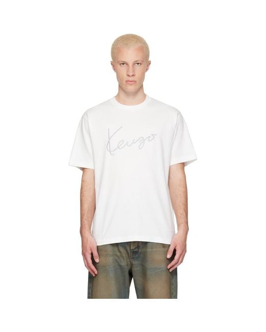KENZO White Paris Signature' Embroidered T-Shirt for men