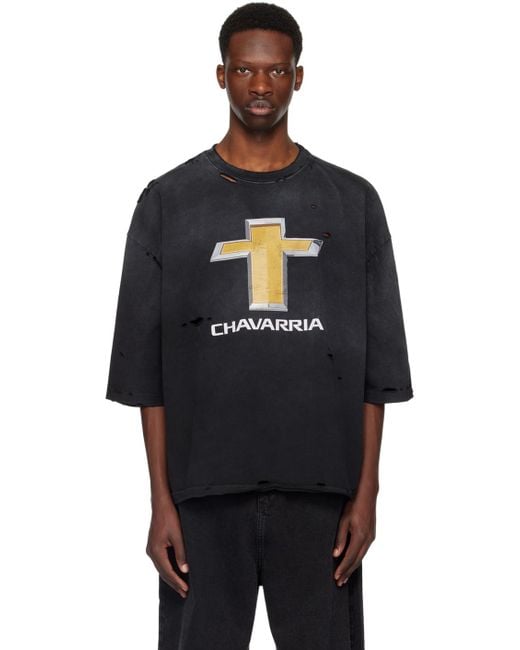 Willy Chavarria Black Distressed T-shirt for men
