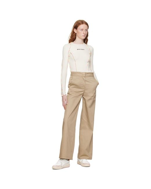 Palm Angels Natural Beige Reversed Waistband Trousers