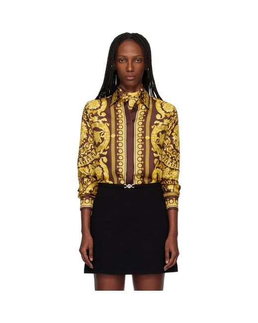 Versace Orange Burgundy & Printed Silk Shirt