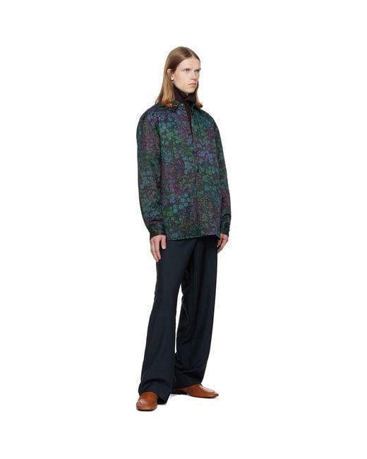 Dries Van Noten Blue Padded Floral Overshirt for men