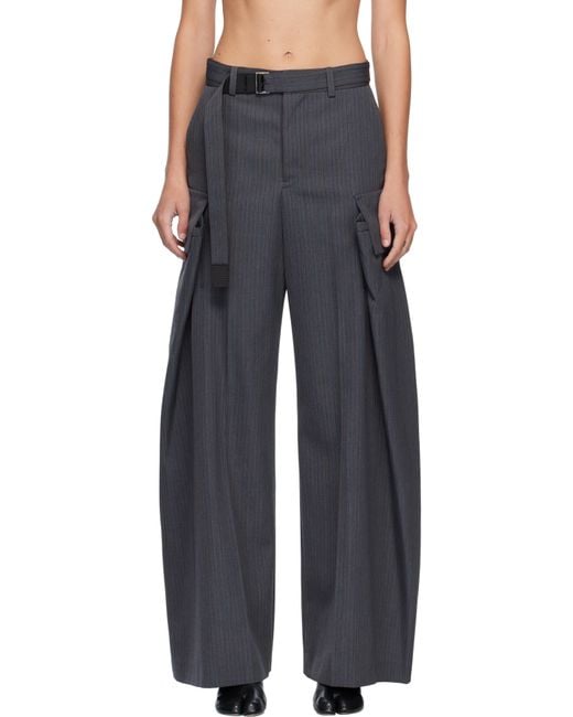 Sacai Stripe Doeskin Trousers in Black | Lyst