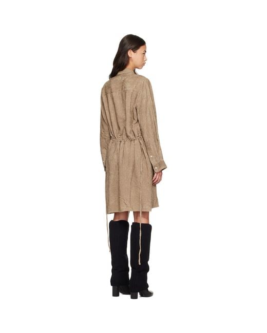 R13 Natural Khaki Drop Neck Shirt Midi Dress