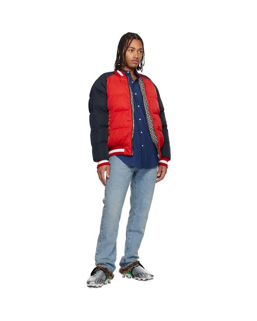 Balmain Red Bicolor Reversible Puffer Jacket for men