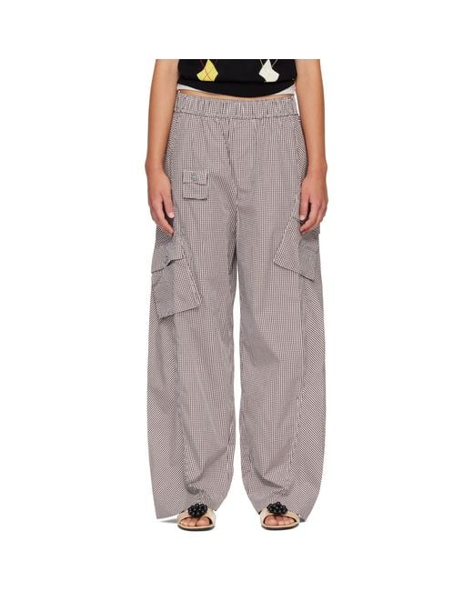 Ganni Gray Check Cotton Cargo Pants