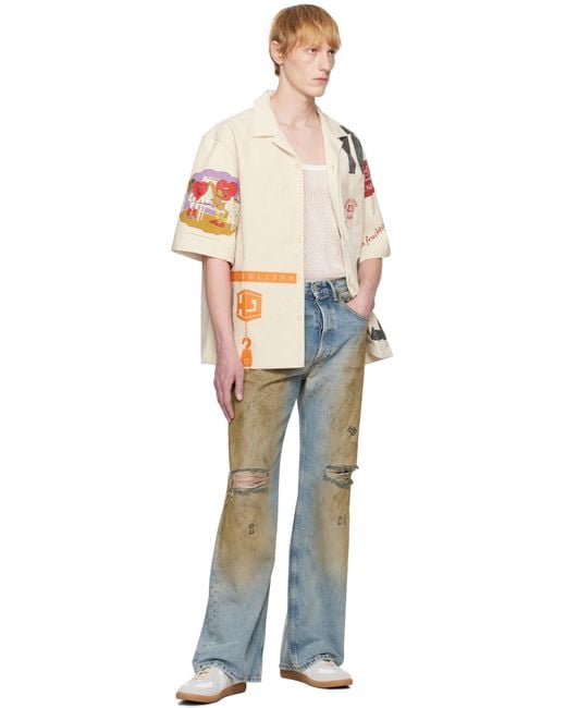 メンズ MARINE SERRE オフホワイト Regenerated Tote Bags ボウリングシャツ Multicolor