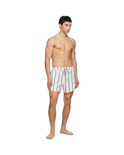 Thom Browne White Drawcord Waist Stripe Print Swim Shorts for men