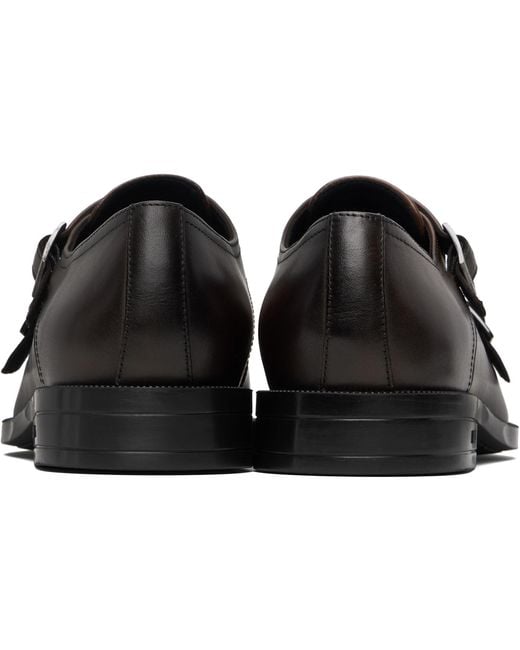 Boss Black Buffed Leather Monkstraps for men