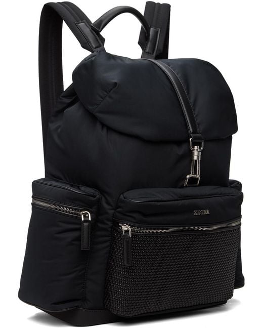 Zegna Black Technical Fabricpelletessuta Leather Backpack for men