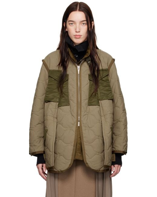 sacaiサカイ★カーキ リップストップ キルティングコート Sacai カーキ リップストップ キルティングコート グリーン | Lyst