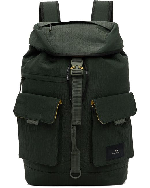 PS by Paul Smith Black Green Nylon Ripstop Backpack for men