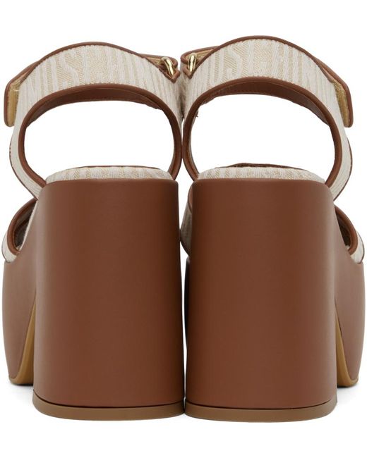 Sandales à talon bottier et brun à logos Moschino en coloris Brown