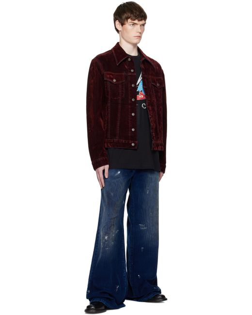 Cout de la Liberte Red Johnny Stretch Suede Denim Trucker Jacket for men