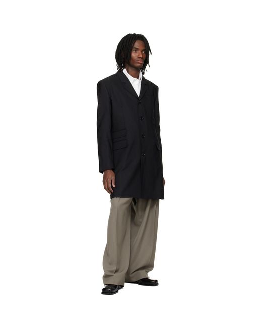 AMI Black New Wool Straight Simple Breasted Coat for men
