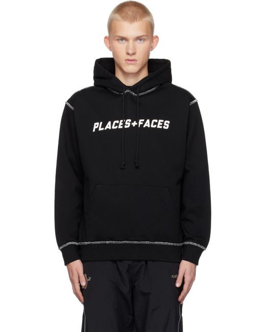 PLACES+FACES Black Places+faces Contrast Stitch Hoodie for men