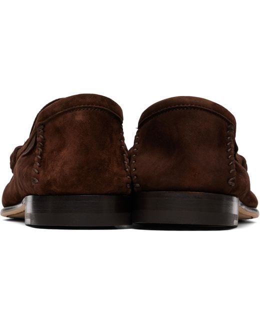 Tom Ford Brown Suede Double T Hardware Ripley Loafers for men