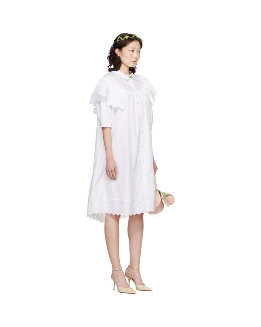 Simone Rocha Black Puff Sleeve Ruffle Frill Trim Shirt Midi Dress