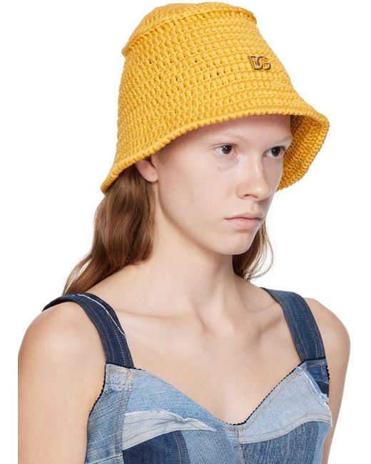 Dolce & Gabbana Blue Dolce&gabbana Yellow Logo Bucket Hat
