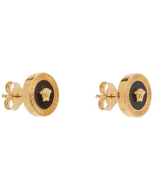 Versace Gold & Black Enamel Medusa Stud Earrings for men