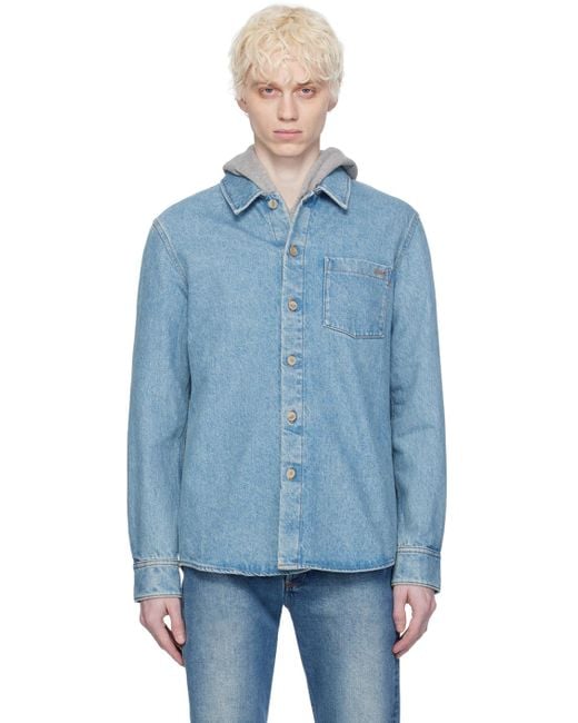 A.P.C. . Blue Vittorio Brodée Poitrine Denim Shirt for men