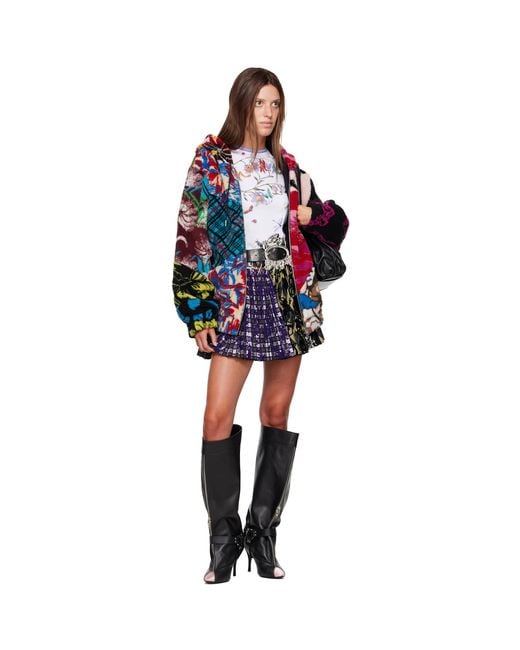 Chopova Lowena Blue Patchwork Oversized Hooded Fleece Jacket