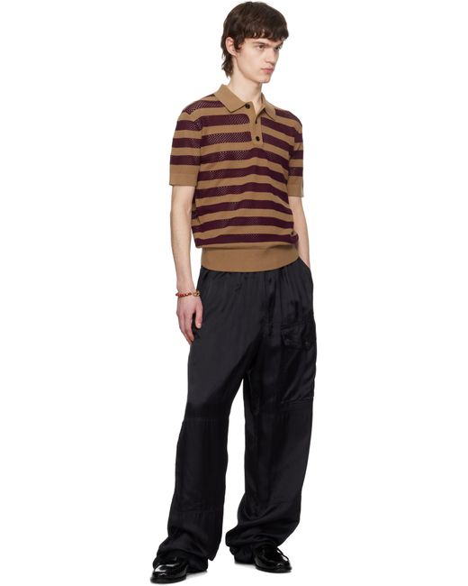 メンズ Dries Van Noten ベージュ＆バーガンディ ボーダー ニットポロシャツ Multicolor