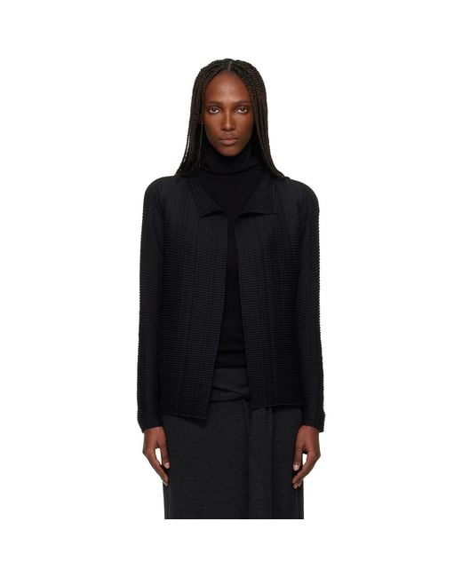 Issey Miyake Black Wooly Pleats Cardigan