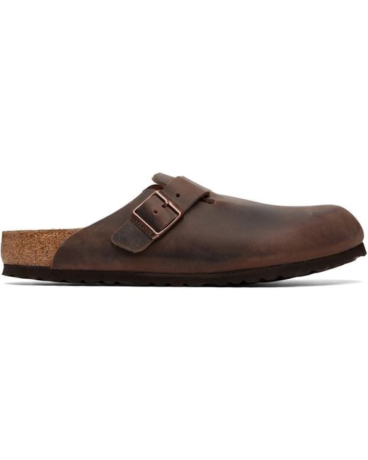 Birkenstock Brown Regular Boston Oiled Leather Slip-On Loafers for men