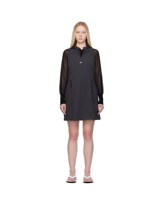 Amomento Black Nylon Hooded Minidress