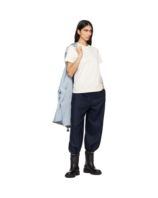 Moncler White Off- Embroidered Tonal Logo Cotton T-Shirt