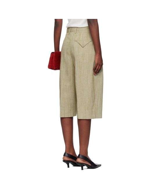 Bottega Veneta Natural Khaki Viscose Silk Culotte Shorts
